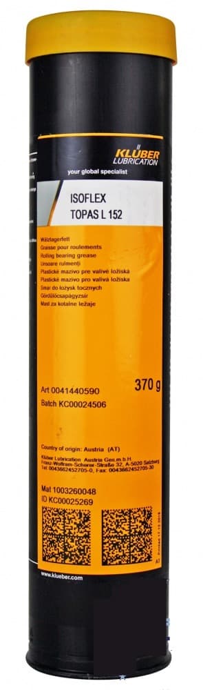 Hộp mỡ vòng bi Klüber ISOFLEX TOPAS L 152 370g / Klüber ISOFLEX TOPAS L 152 Rolling bearing grease cartridge 370g Hộp mỡ vòng bi Klüber ISOFLEX TOPAS L 152 370g / Klüber ISOFLEX TOPAS L 152 Rolling bearing grease cartridge 370g