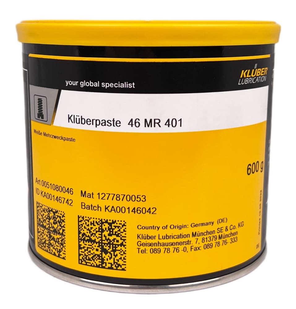 Klüberpaste 46 MR 401 Keo bôi trơn cao áp hộp 600g / Klüberpaste 46 MR 401 High-pressure lubricating paste 600g tin Klüberpaste 46 MR 401 Keo bôi trơn cao áp hộp 600g / Klüberpaste 46 MR 401 High-pressure lubricating paste 600g tin